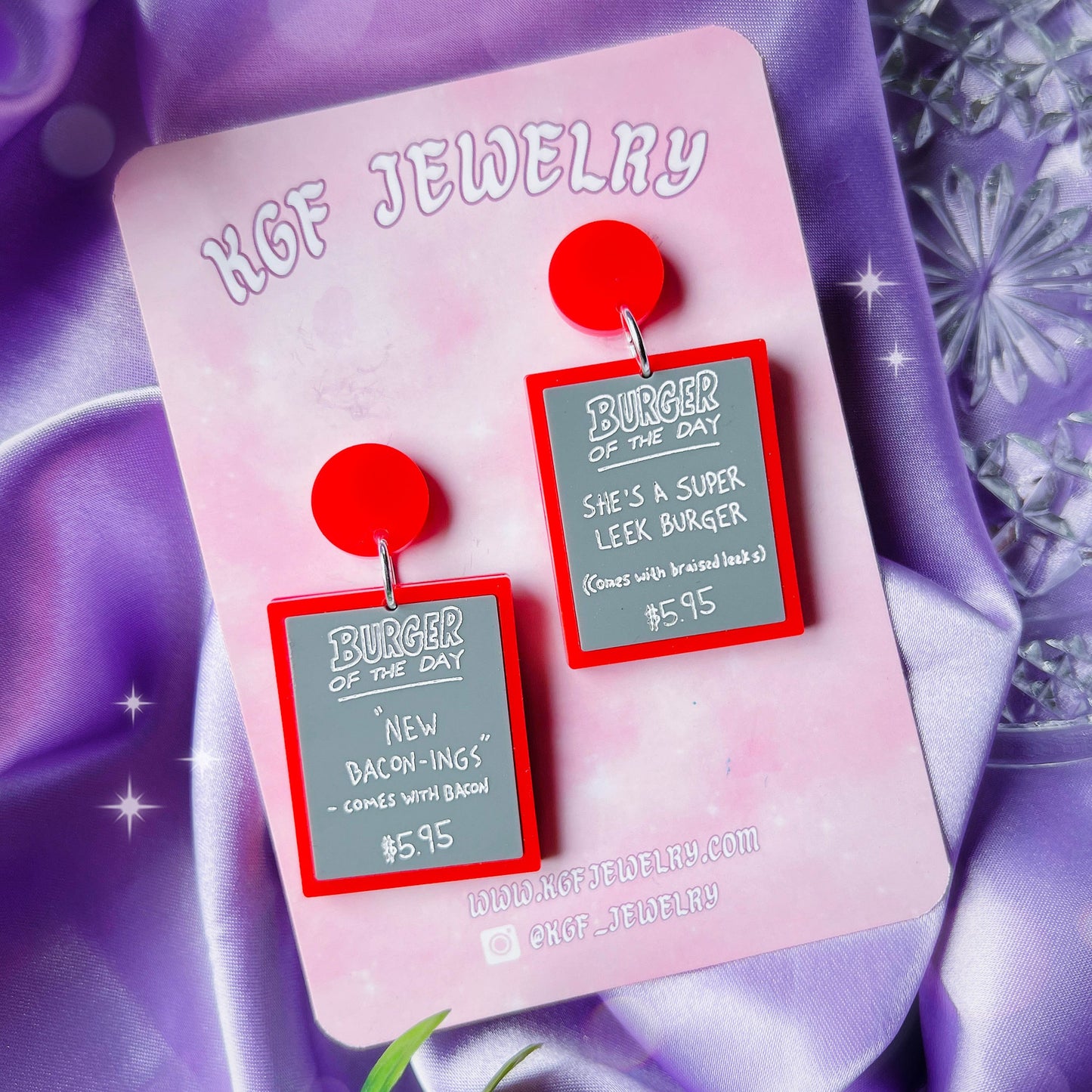 Burger of the Day Acrylic Earrings, Keychains, Pins