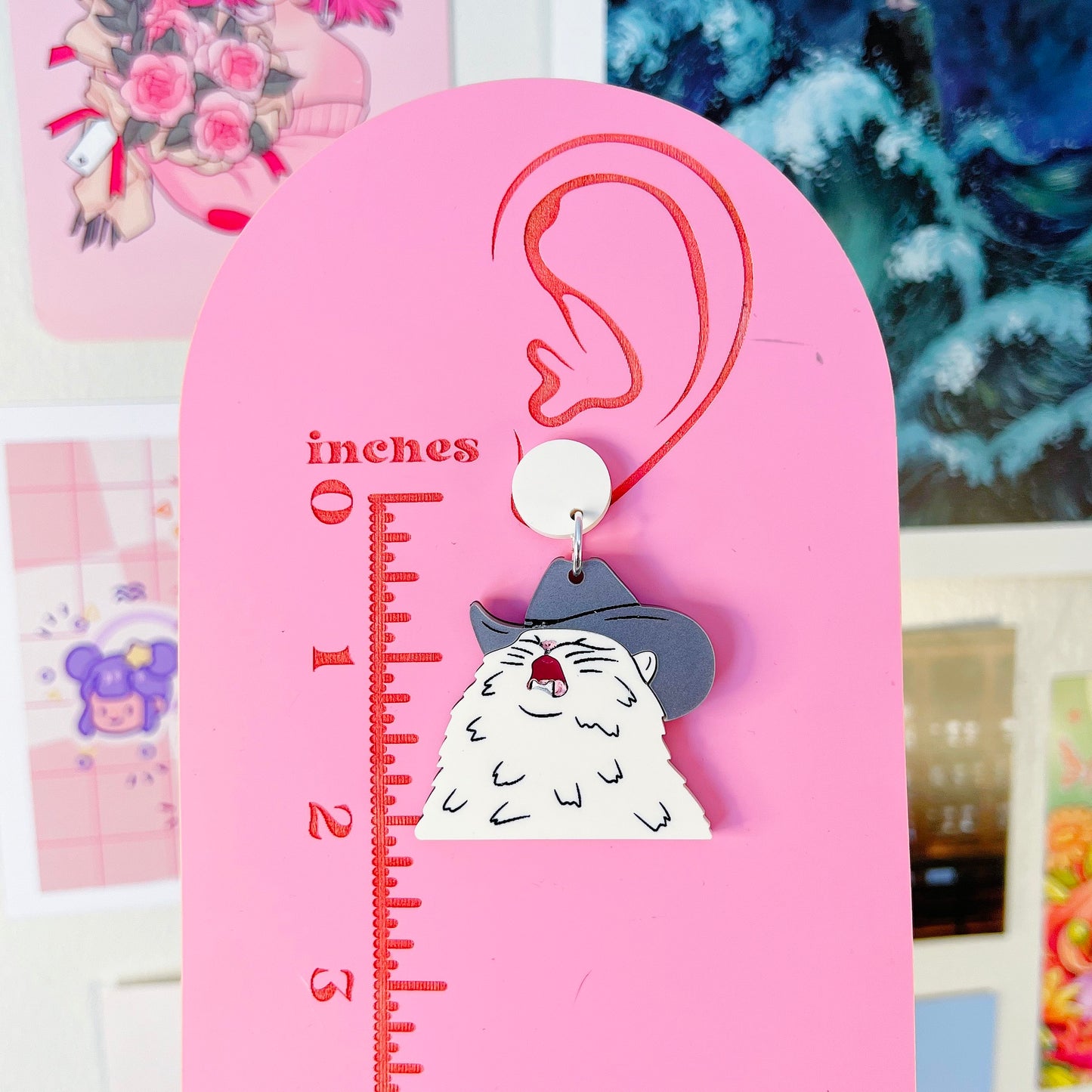 Meowdy Partner Acrylic Earrings, Keychain, Pin