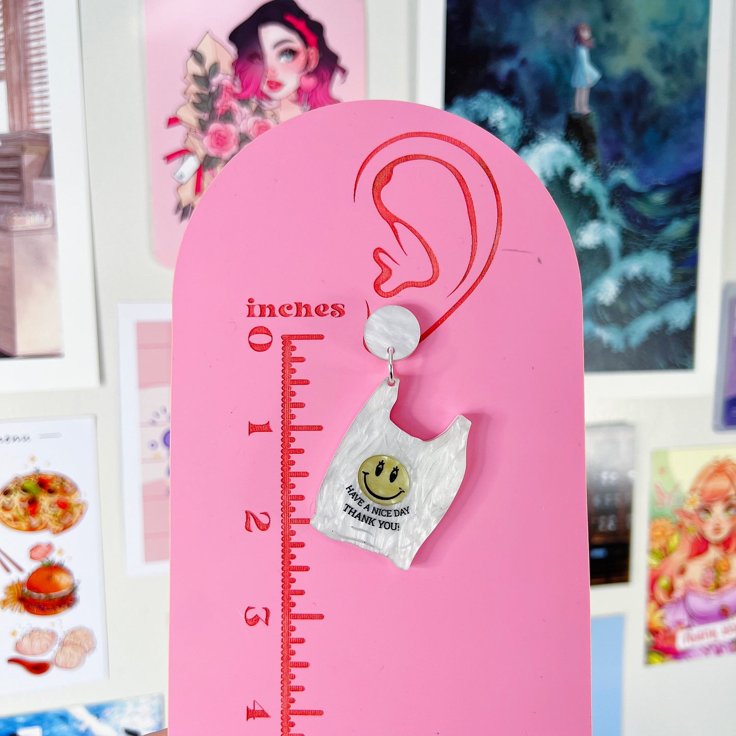 Thank You Bag Acrylic Earrings, Keychains, Pins