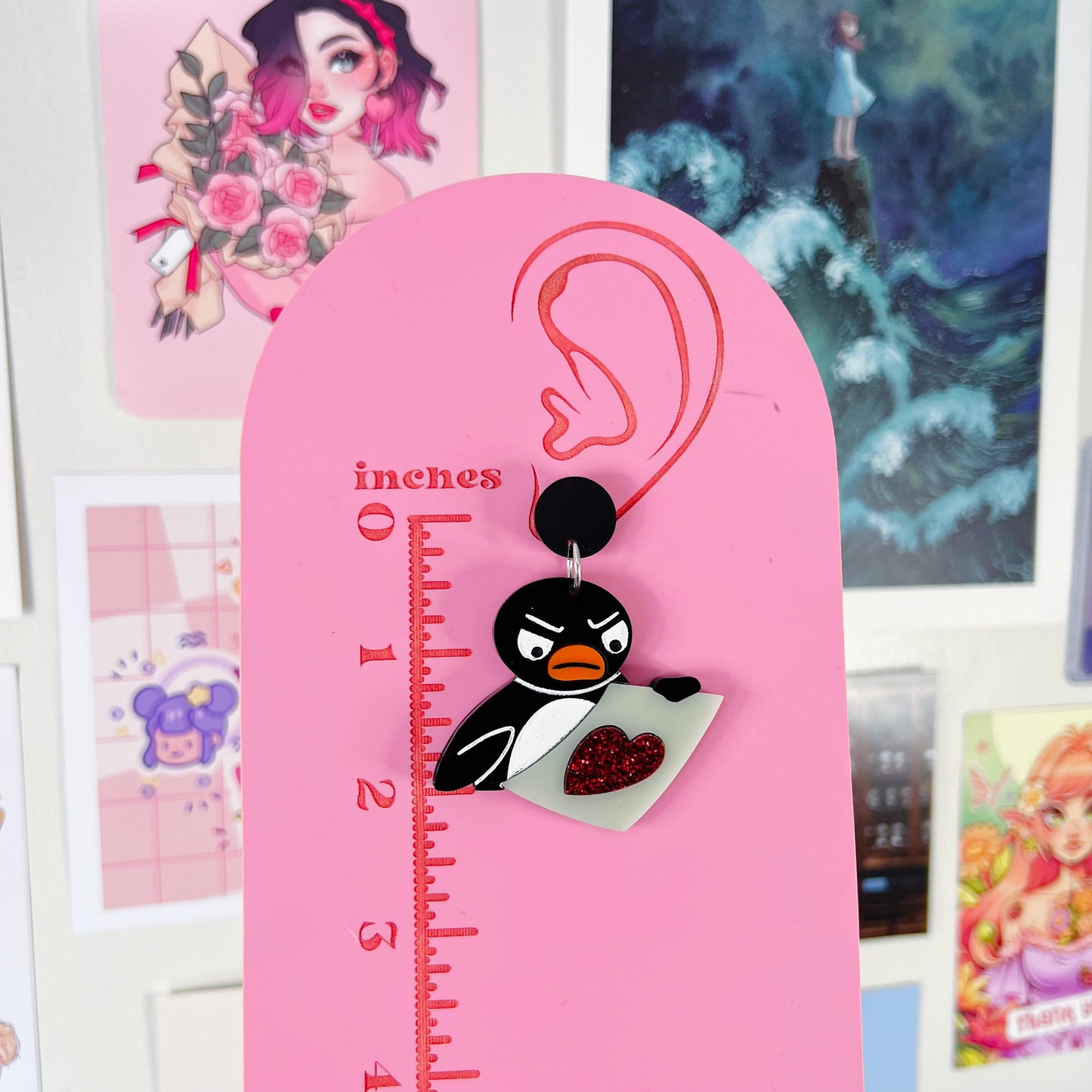 Pingu Art Is Hard Acrylic Earrings, Keychains, Pins