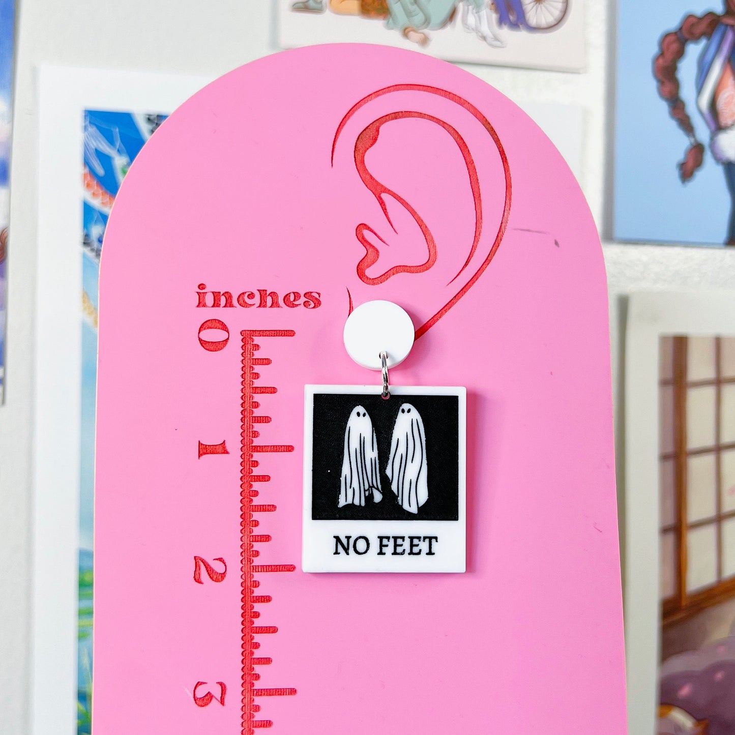 No Feet Acrylic Earrings, Keychains, Pins