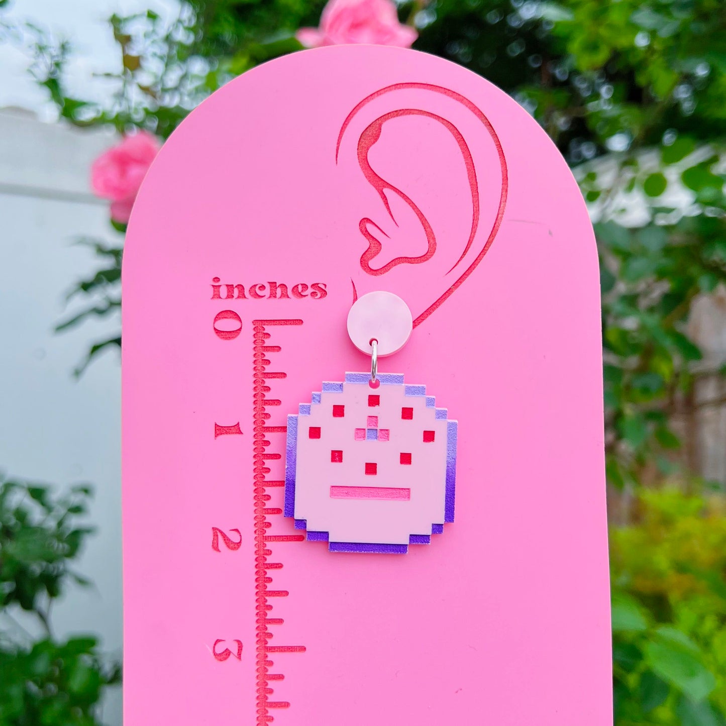 Pink Cake Acrylic Earrings, Keychains, & Pins