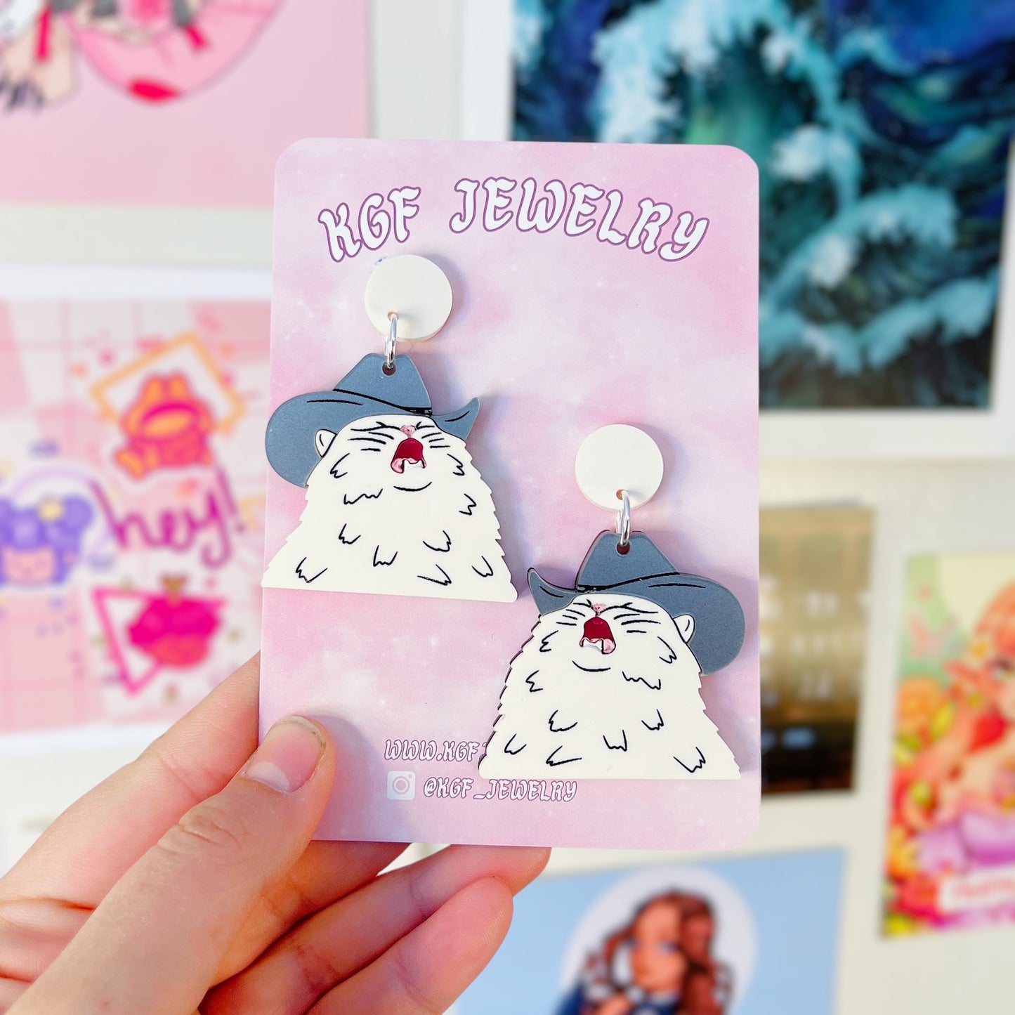 Meowdy Partner Acrylic Earrings, Keychain, Pin