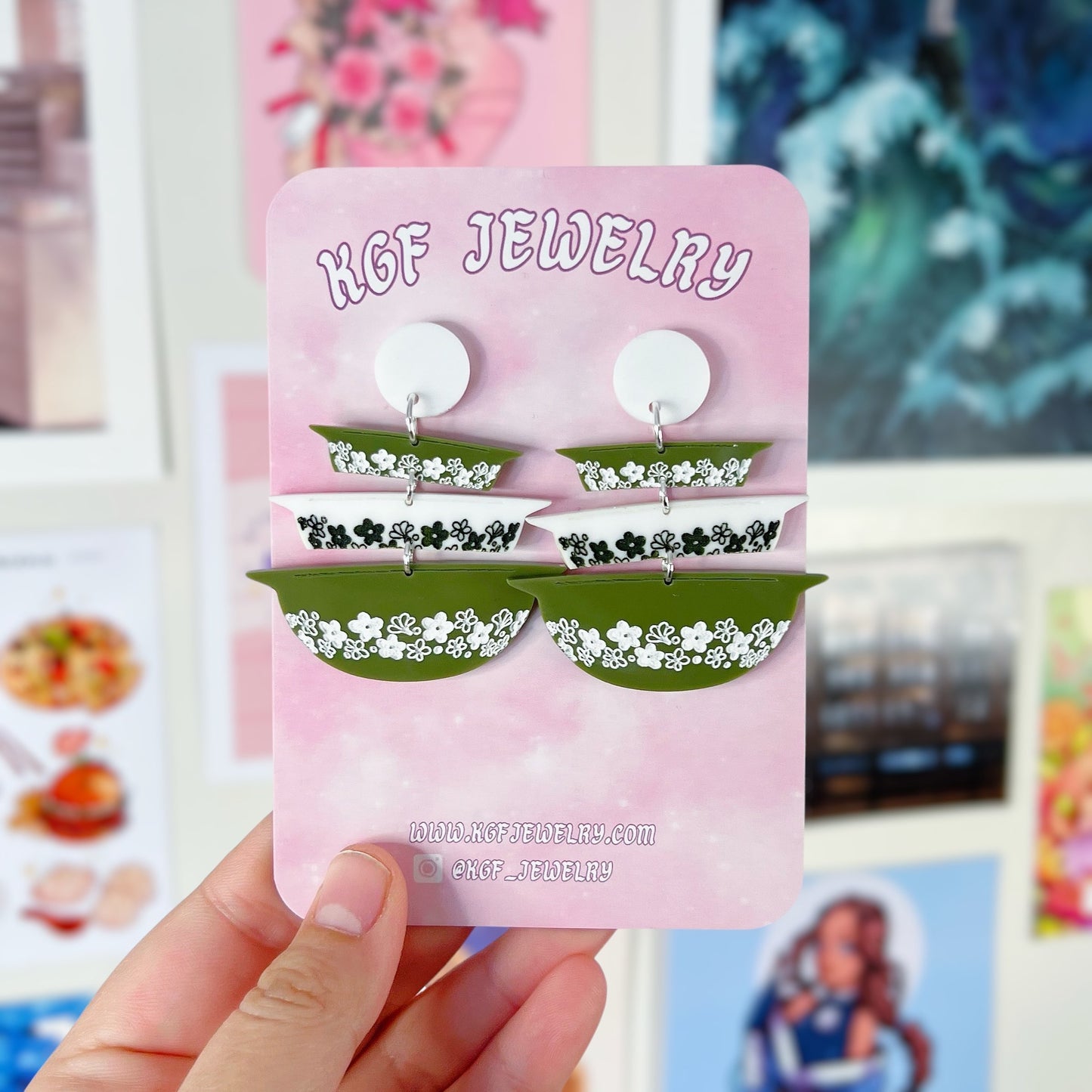 Spring Blossom Pyrex Bowls Acrylic Earrings & Keychains