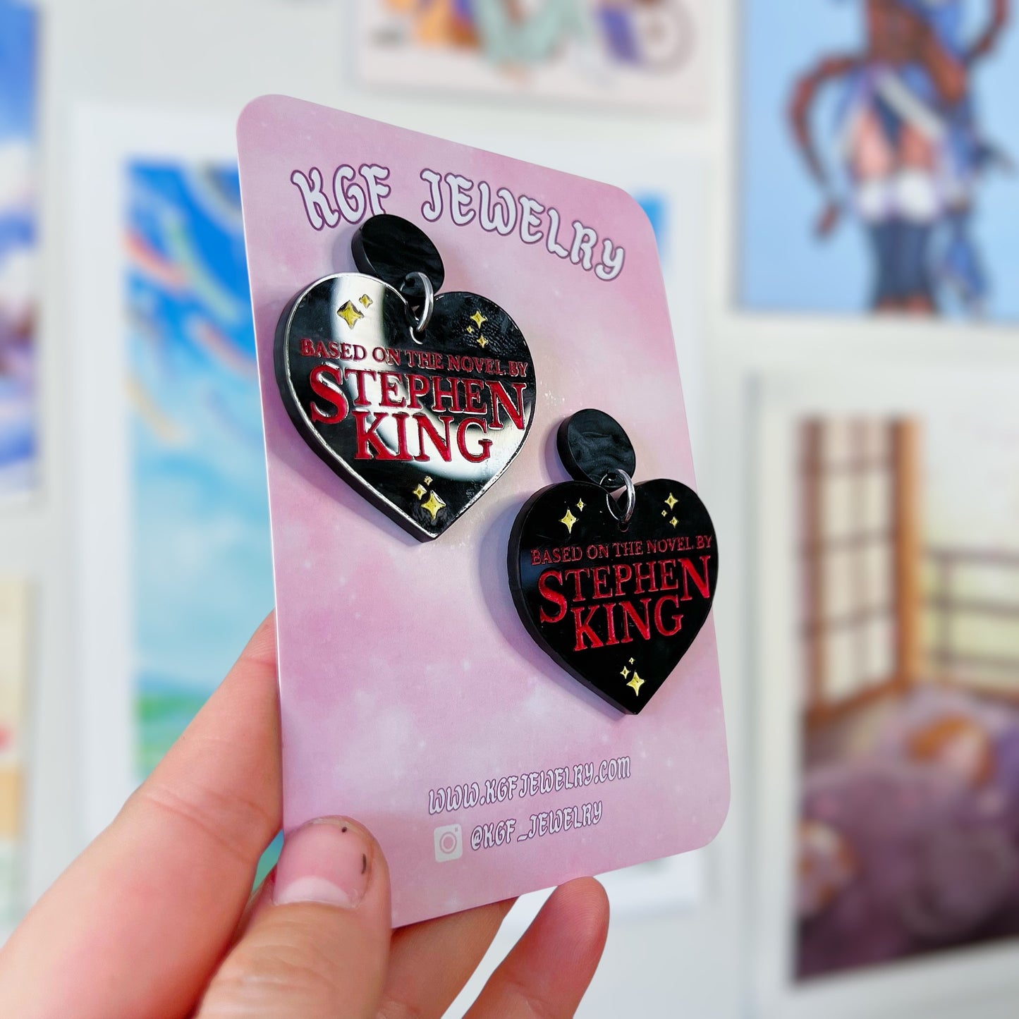 Stephen King Hearts Acrylic Earrings, Keychains, Pins