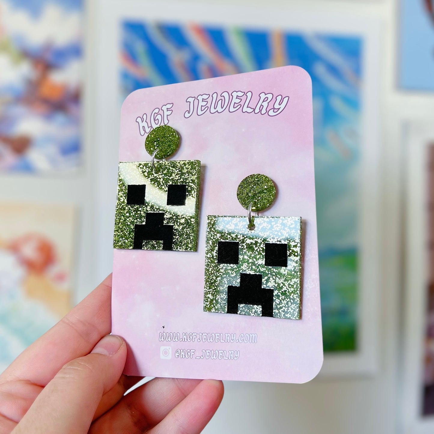 Creeper Minecraft Acrylic Earrings, Keychains, Pins