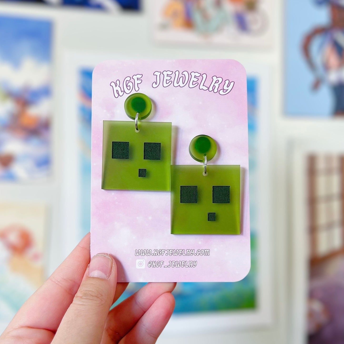Slime Minecraft Acrylic Earrings, Keychains, Pins