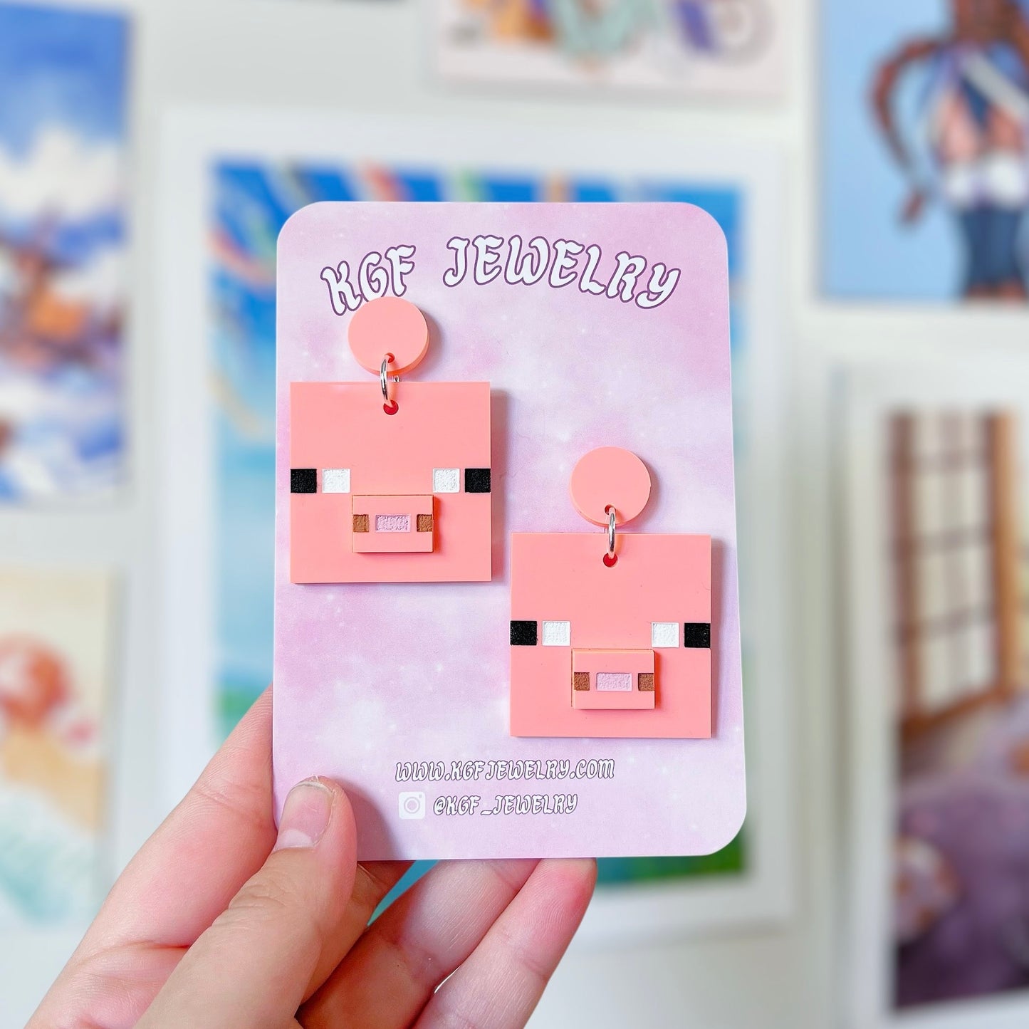 Pig Minecraft Acrylic Earrings, Keychains, Pins