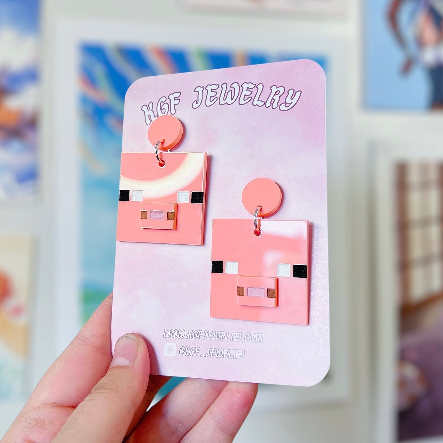 Pig Minecraft Acrylic Earrings, Keychains, Pins