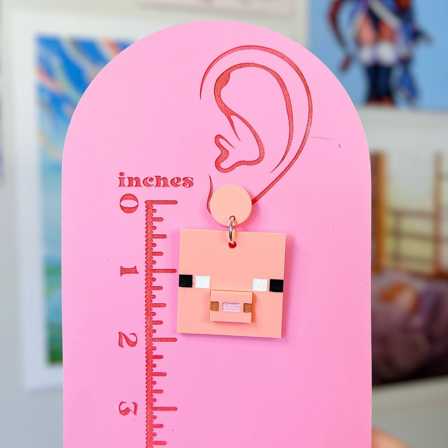 Pig Minecraft Acrylic Earrings, Keychains, Pins