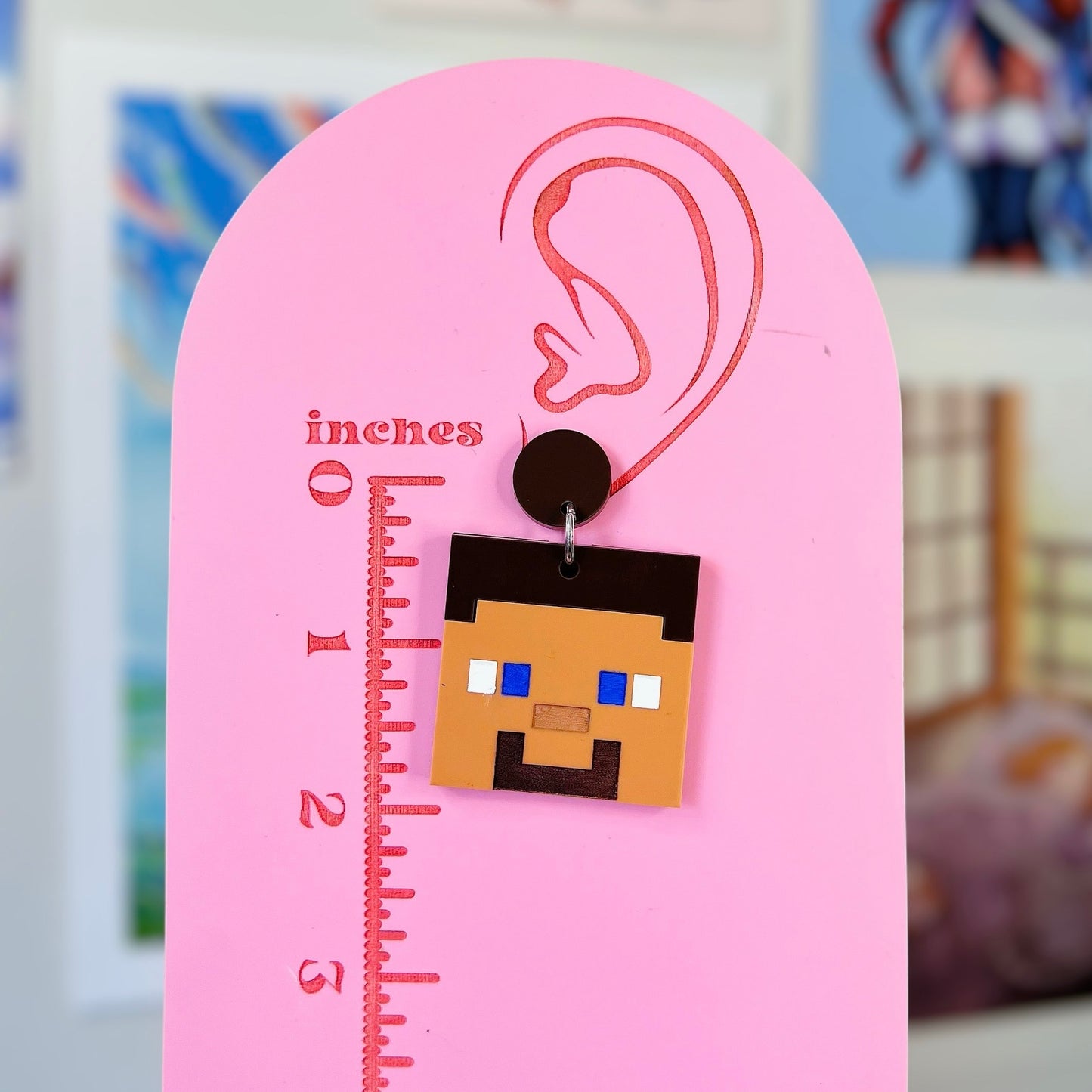 Steve Minecraft Acrylic Earrings, Keychains, Pins