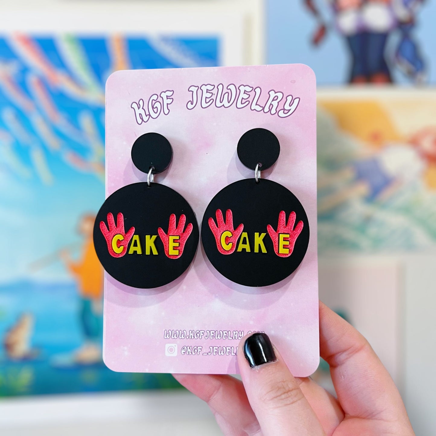 Cake Logo Acrylic Earrings & Keychains