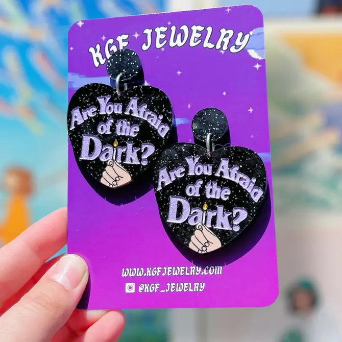 Afraid of the Dark Halloween Handmade Acrylic Statement Earrings, Keychains, Pins