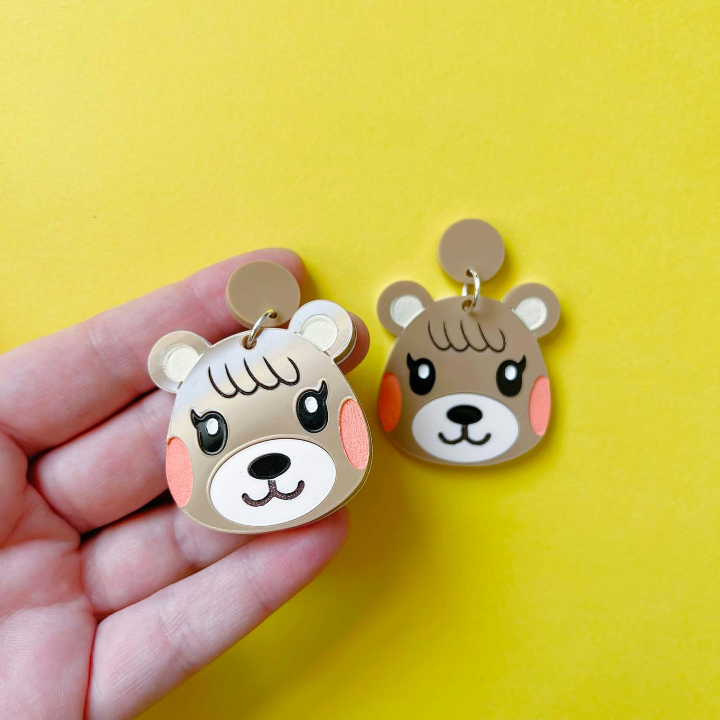 Maple Bear Cub Villager Video Game Handmade Acrylic Statement Earrings, Keychains, Pins