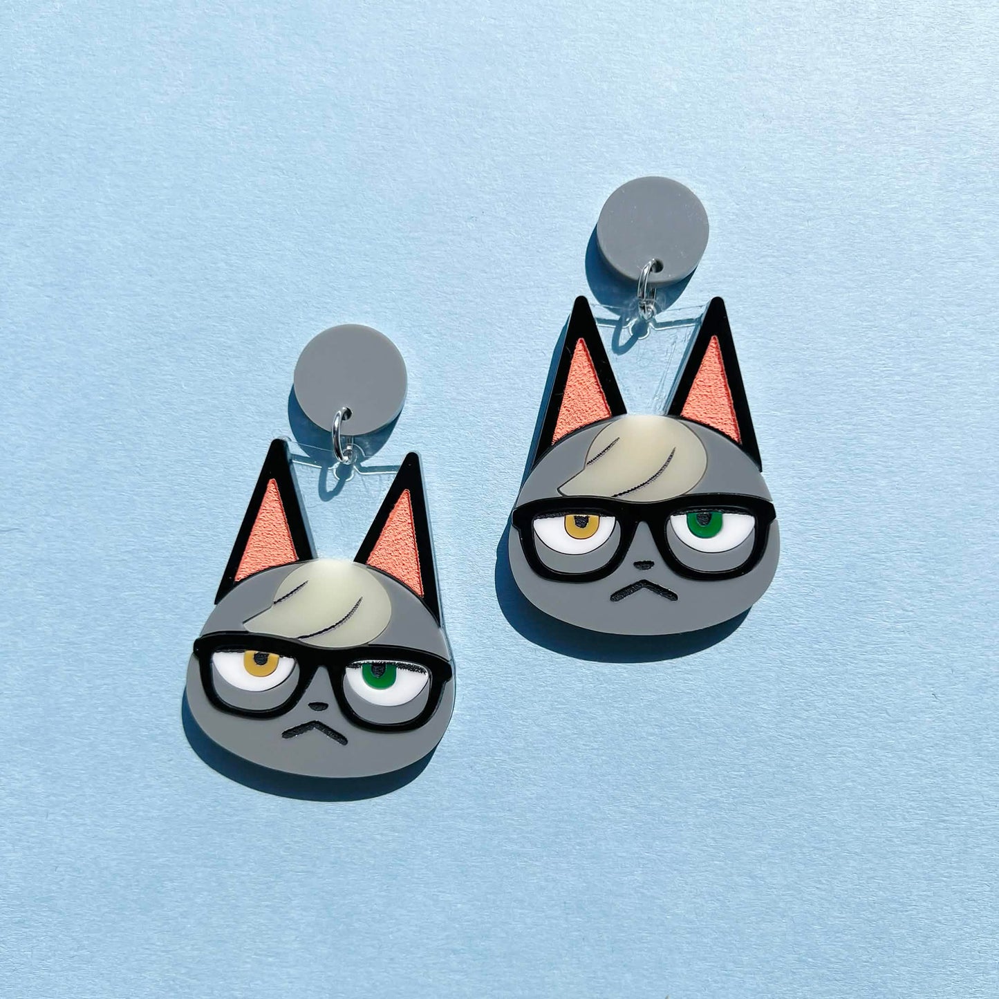 Raymond Cat Villager Video Game Handmade Acrylic Statement Earrings, Keychains, Pins