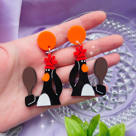 Feathers McGraw Acrylic Earrings & Pin