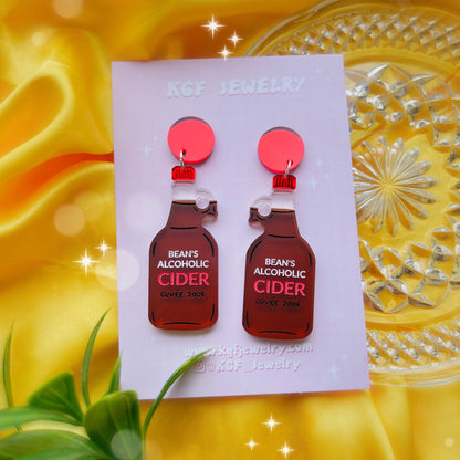 Bean's Alcoholic Cider Acrylic Earrings & Keychain