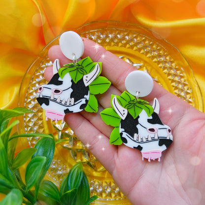 Cow Plant Acrylic Earrings, Keychains & Pins