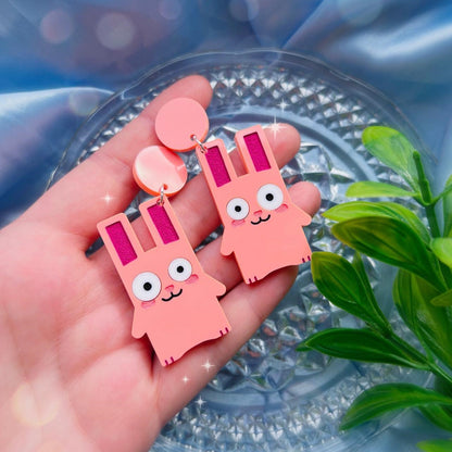 Freezer Bunny Acrylic Earrings, Keychain, Pin