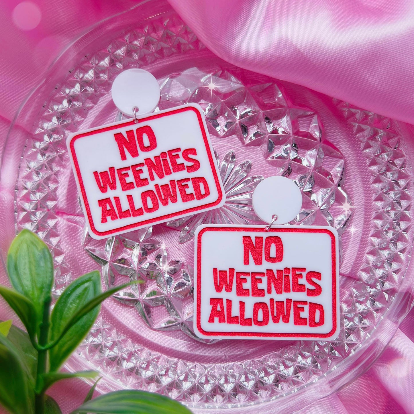 No Weenies! Acrylic Earrings, Keychains & Pins