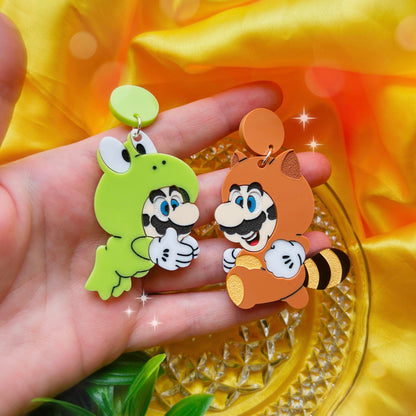 Tanuki & Frog Bros Acrylic Earrings, Keychains & Pins