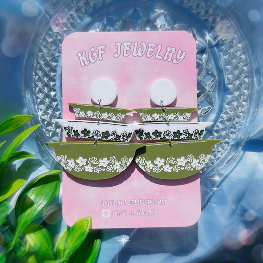 Spring Blossom Pyrex Bowls Acrylic Earrings & Keychains