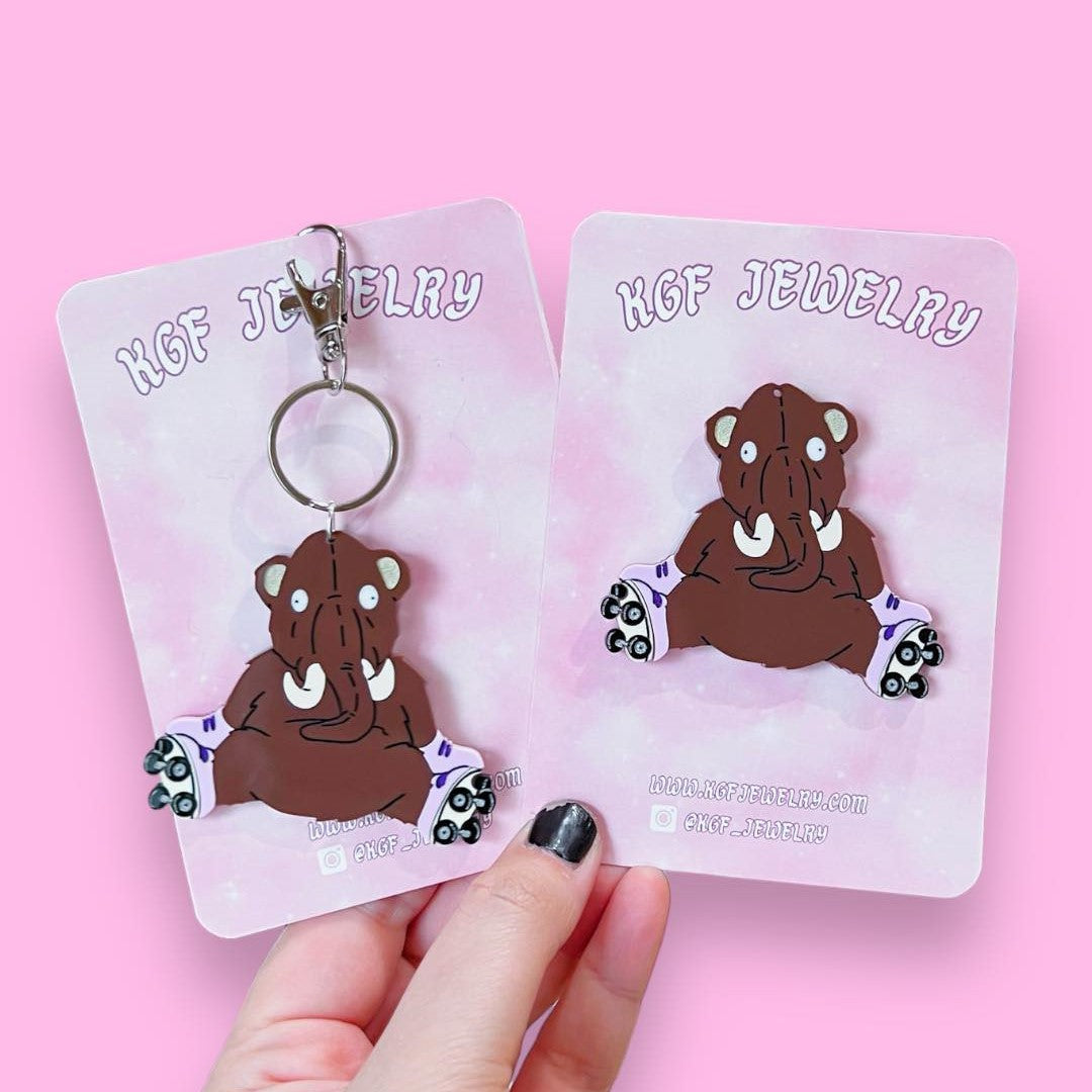 Wheelie Mammoth Acrylic Earrings, Keychains & Pins