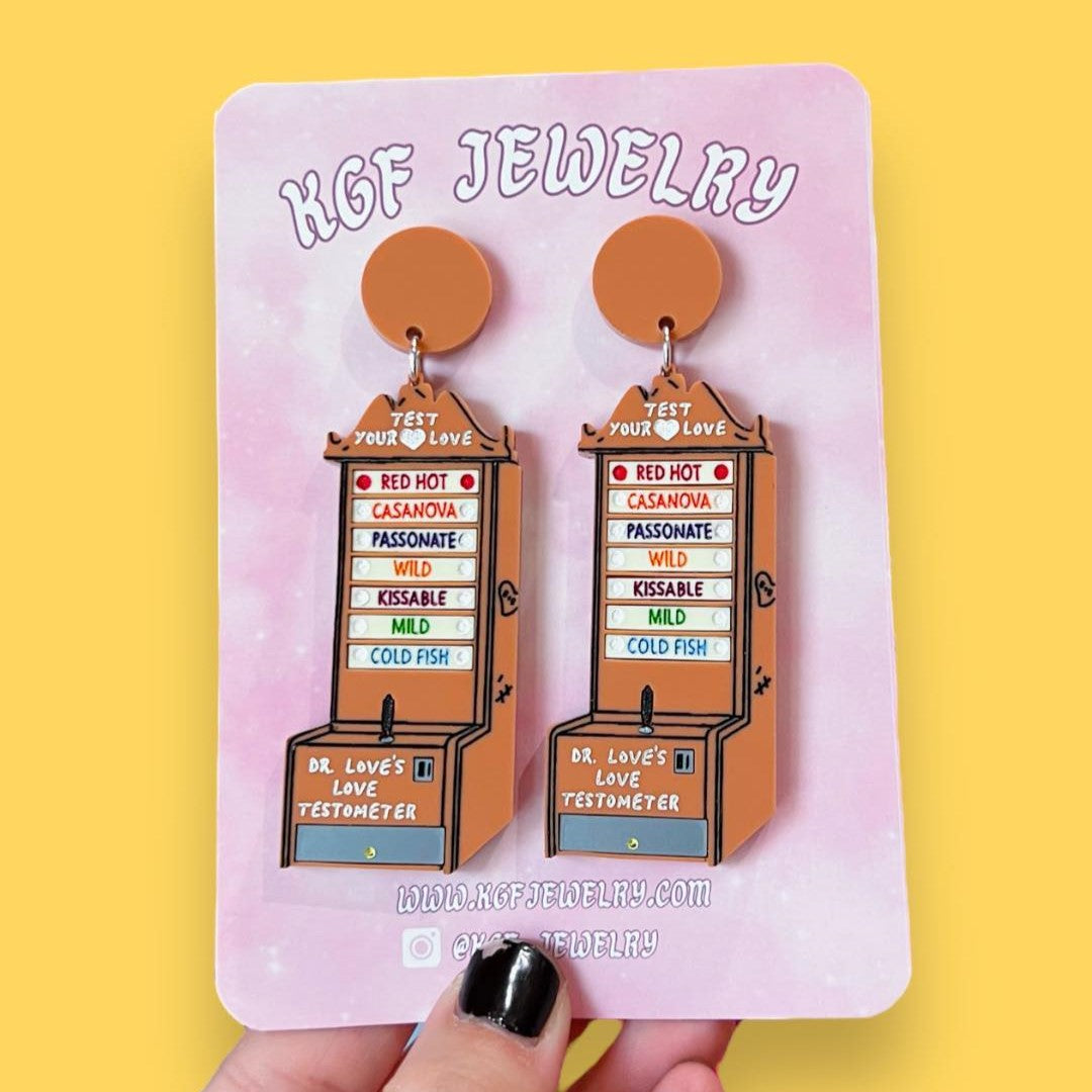 Dr. Love's Testometer Acrylic Earrings, Keychains & Pins