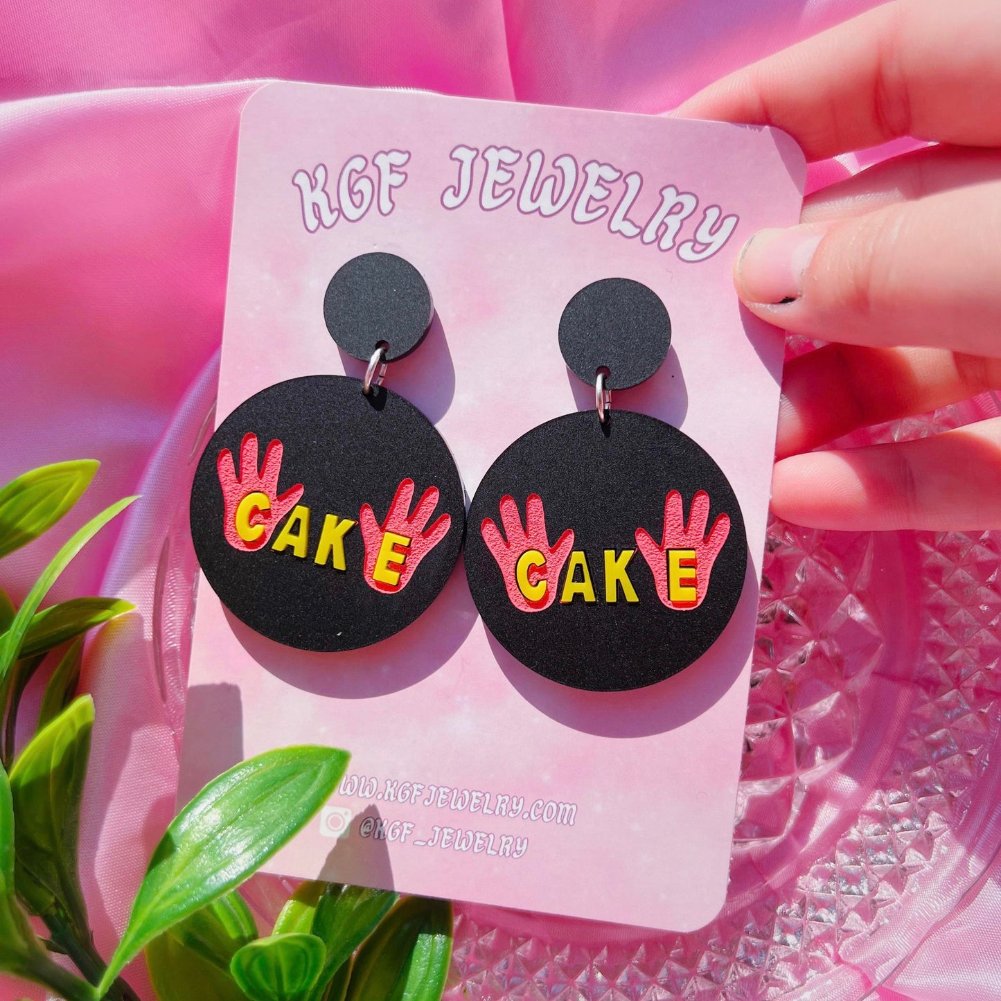 Cake Logo Acrylic Earrings, Keychain, Pin