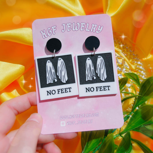 No Feet Acrylic Earrings, Keychains, Pins