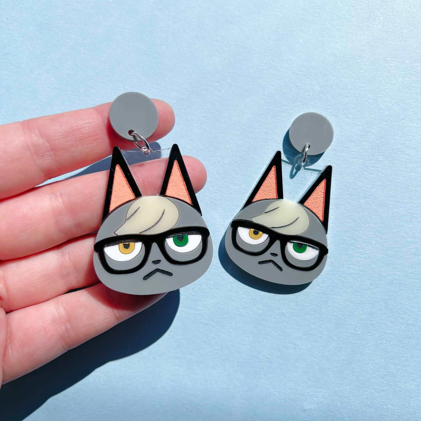 Raymond Cat Villager Video Game Handmade Acrylic Statement Earrings, Keychains, Pins