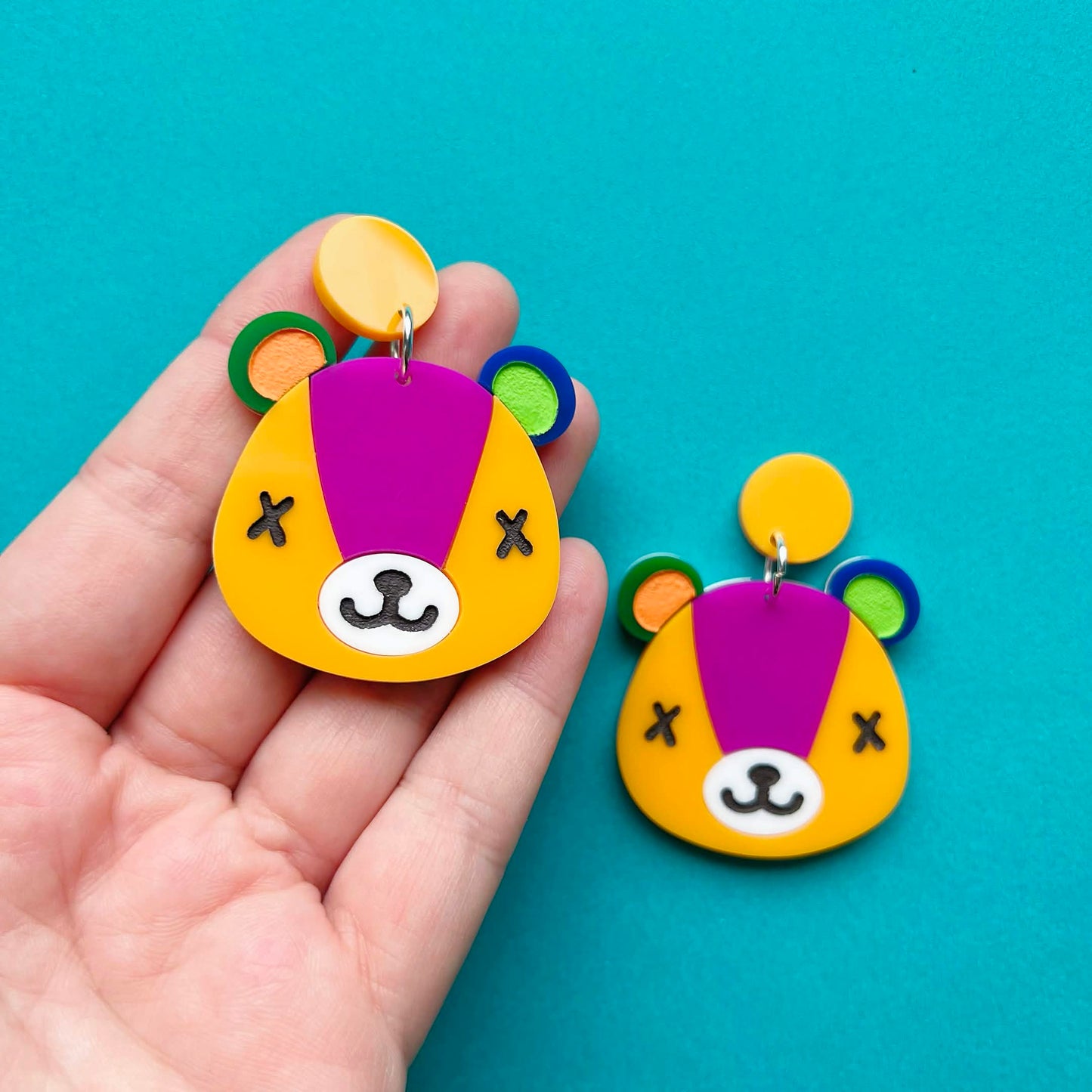 Stitches Bear Cub Villager Video Game Handmade Acrylic Earrings, Keychains, Pins