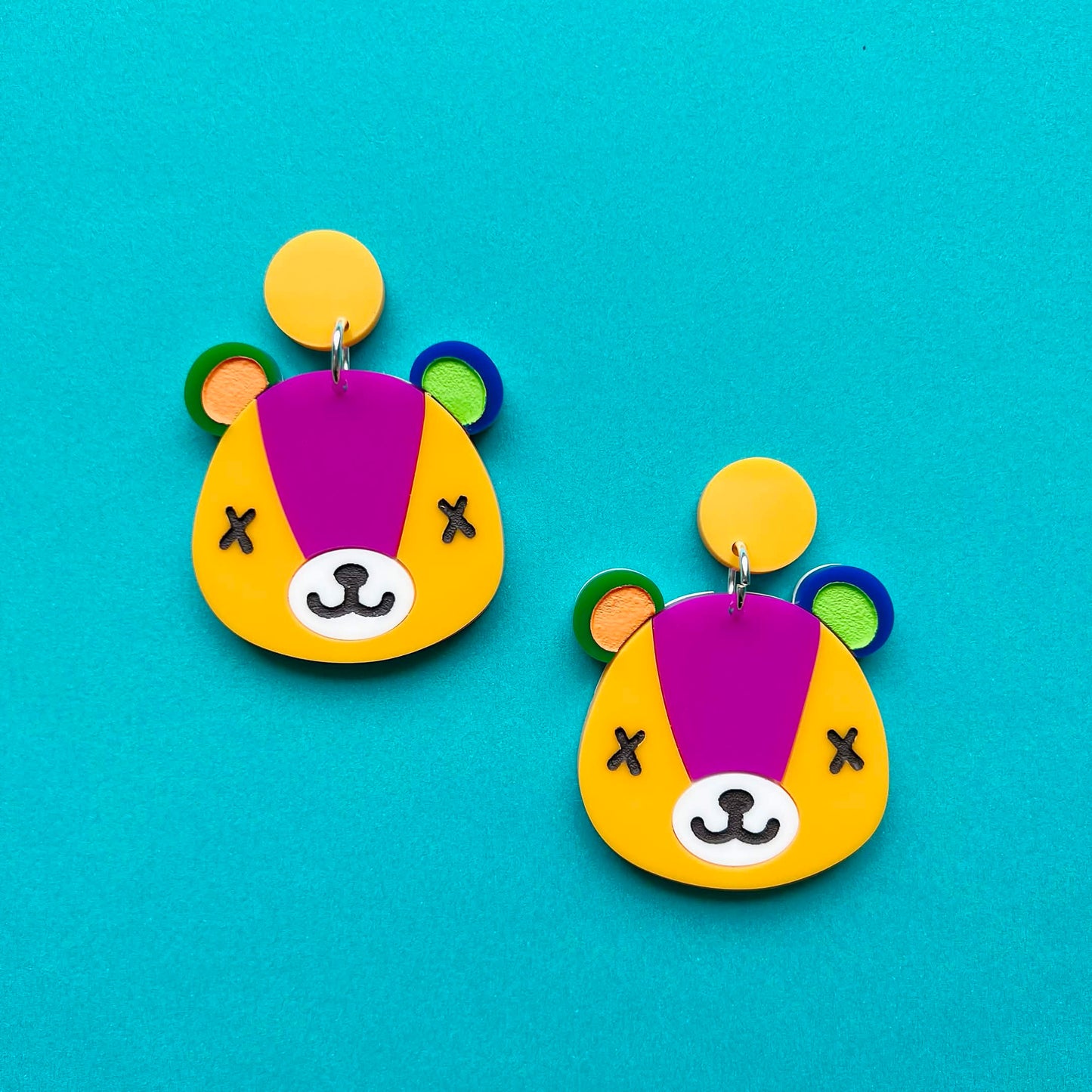 Stitches Bear Cub Villager Video Game Handmade Acrylic Earrings, Keychains, Pins