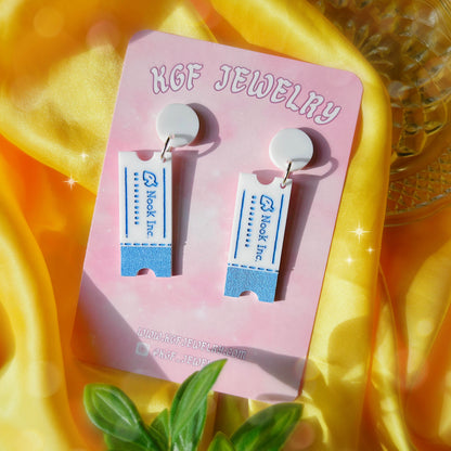 Nook Miles Ticket Acrylic Earrings, Keychains, Pins, Magnets