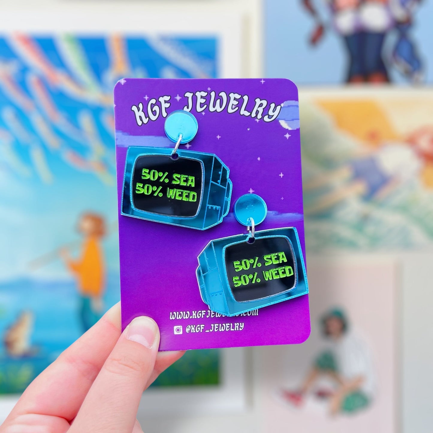 50% Sea Weed Acrylic Earrings, Keychain, Pin