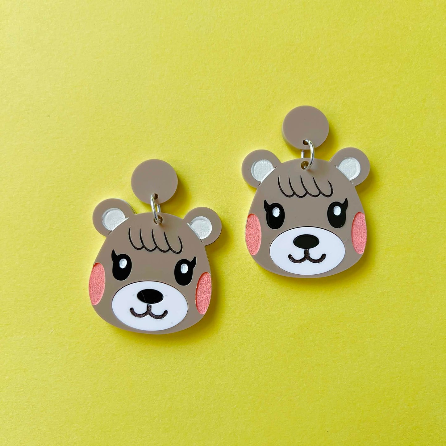 Maple Bear Cub Villager Video Game Handmade Acrylic Statement Earrings, Keychains, Pins