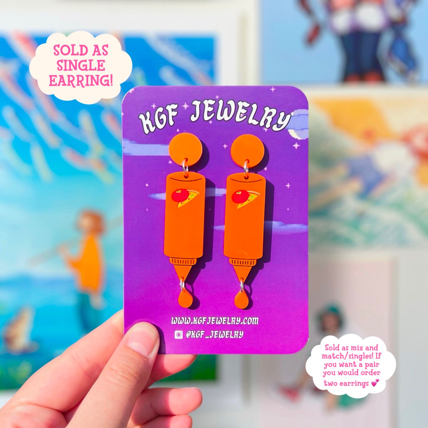 Penguin Pizza Sauce SINGLE Mix and Match Acrylic Earrings & Keychains