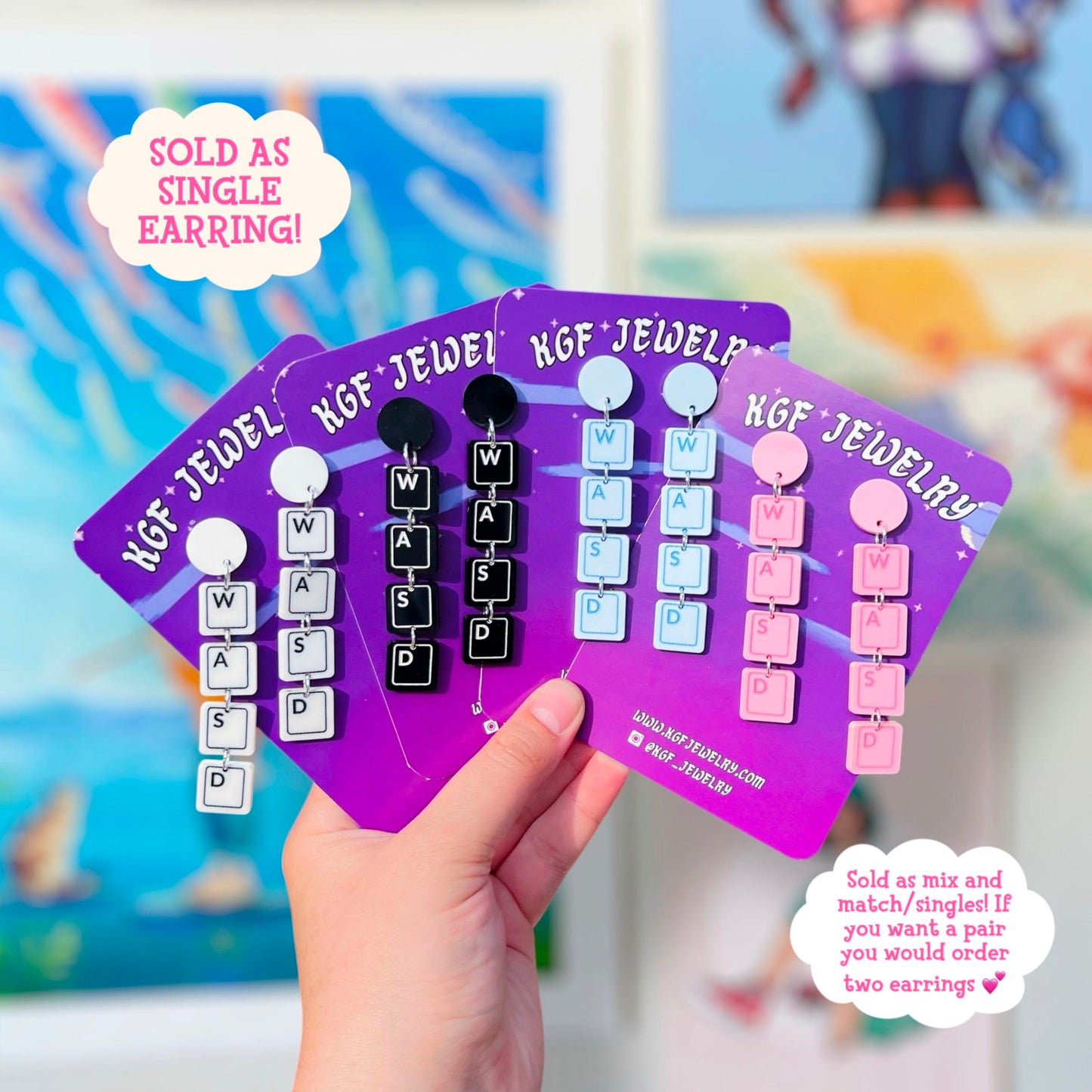WASD Keys SINGLE Mix & Match Acrylic Earrings & Keychains