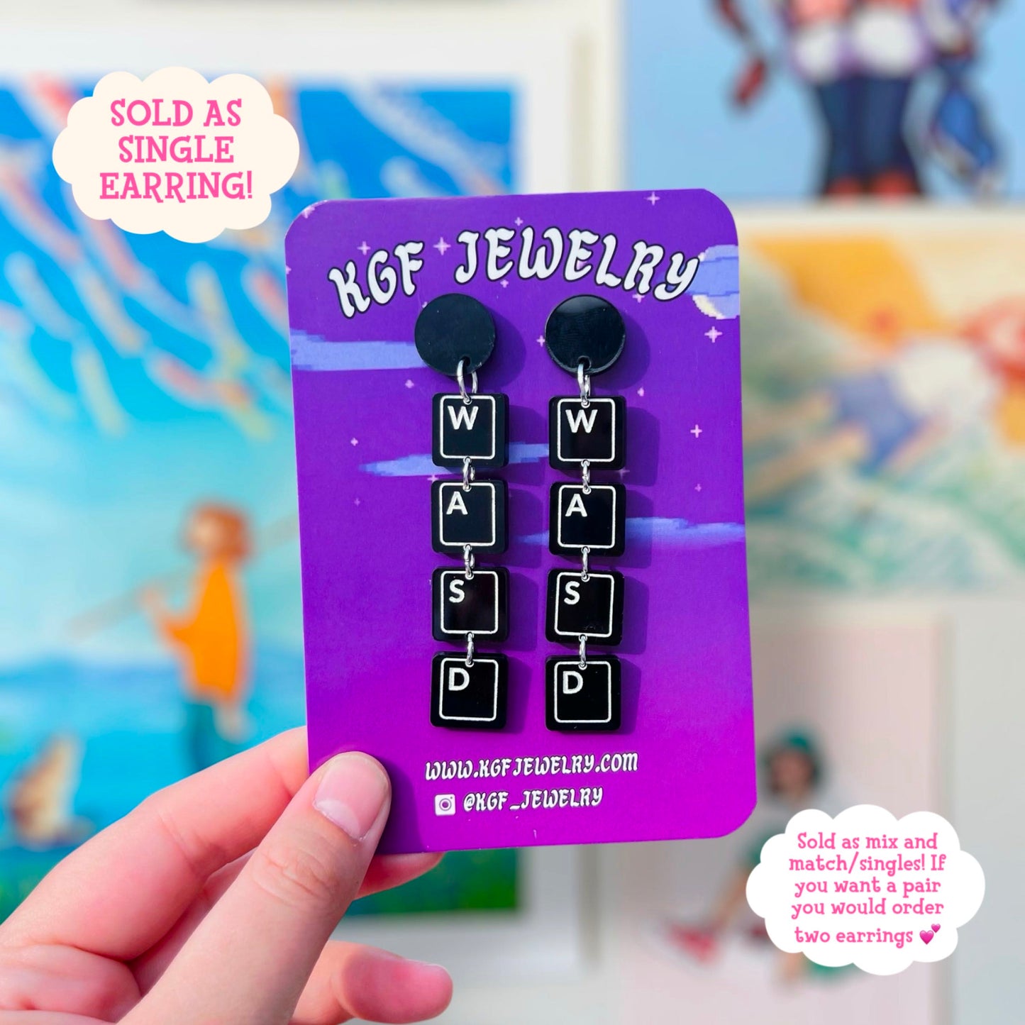 WASD Keys SINGLE Mix & Match Acrylic Earrings & Keychains