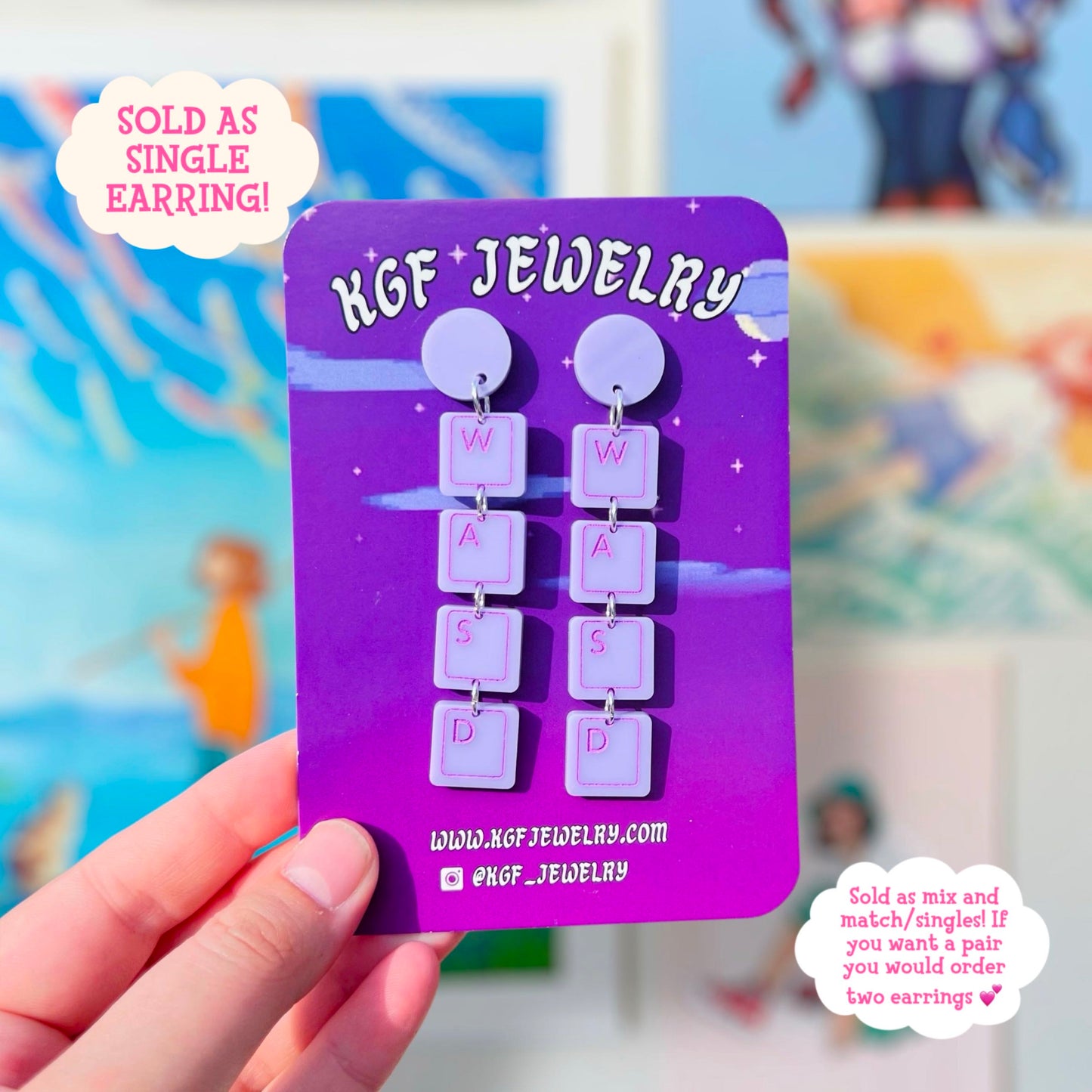 WASD Keys SINGLE Mix & Match Acrylic Earrings & Keychains