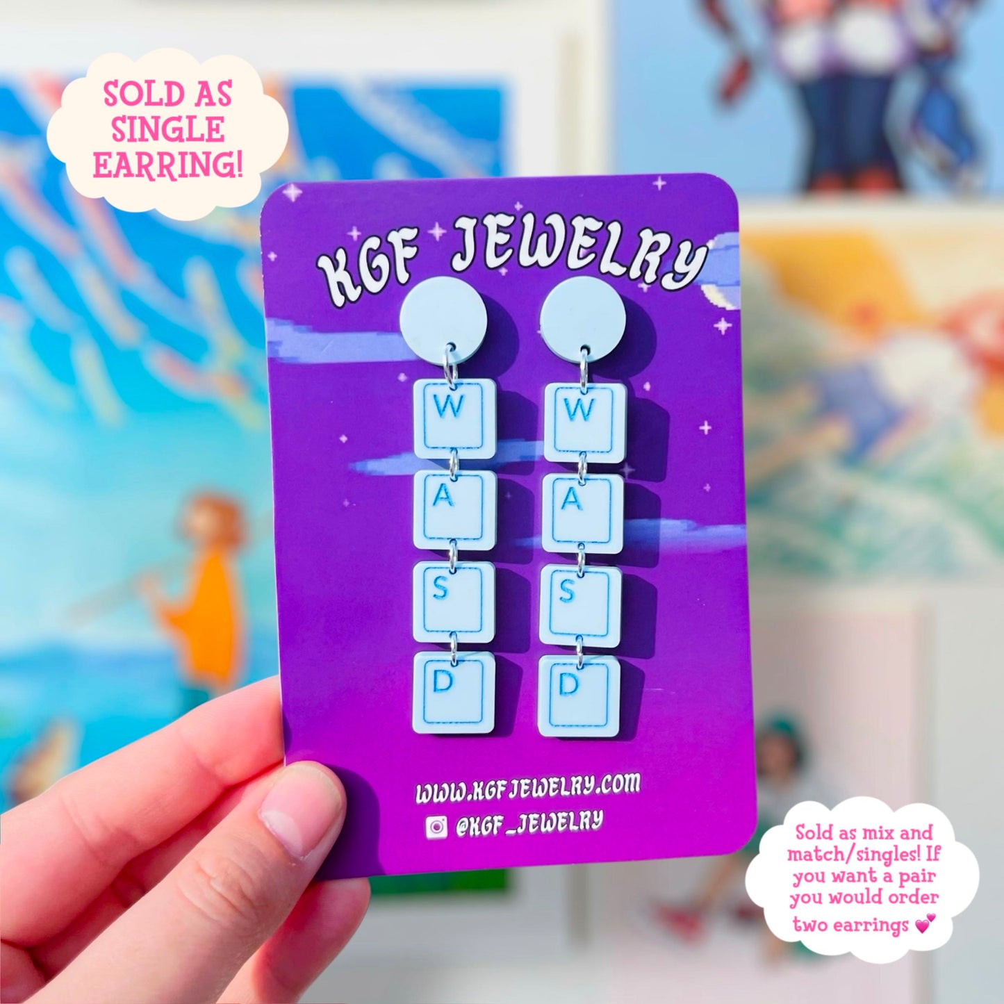 WASD Keys SINGLE Mix & Match Acrylic Earrings & Keychains