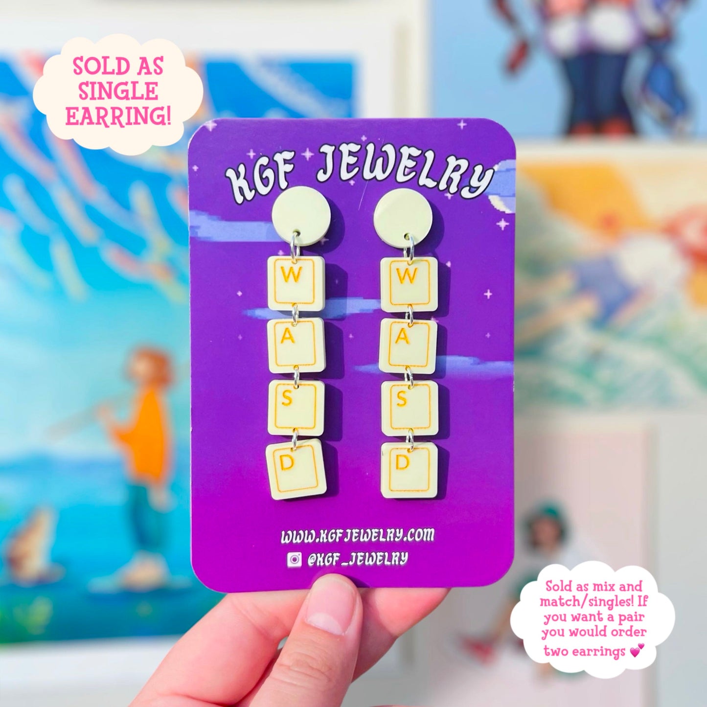 WASD Keys SINGLE Mix & Match Acrylic Earrings & Keychains