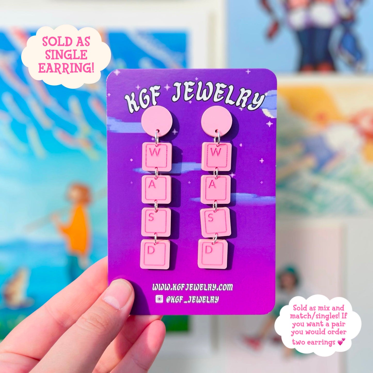 WASD Keys SINGLE Mix & Match Acrylic Earrings & Keychains