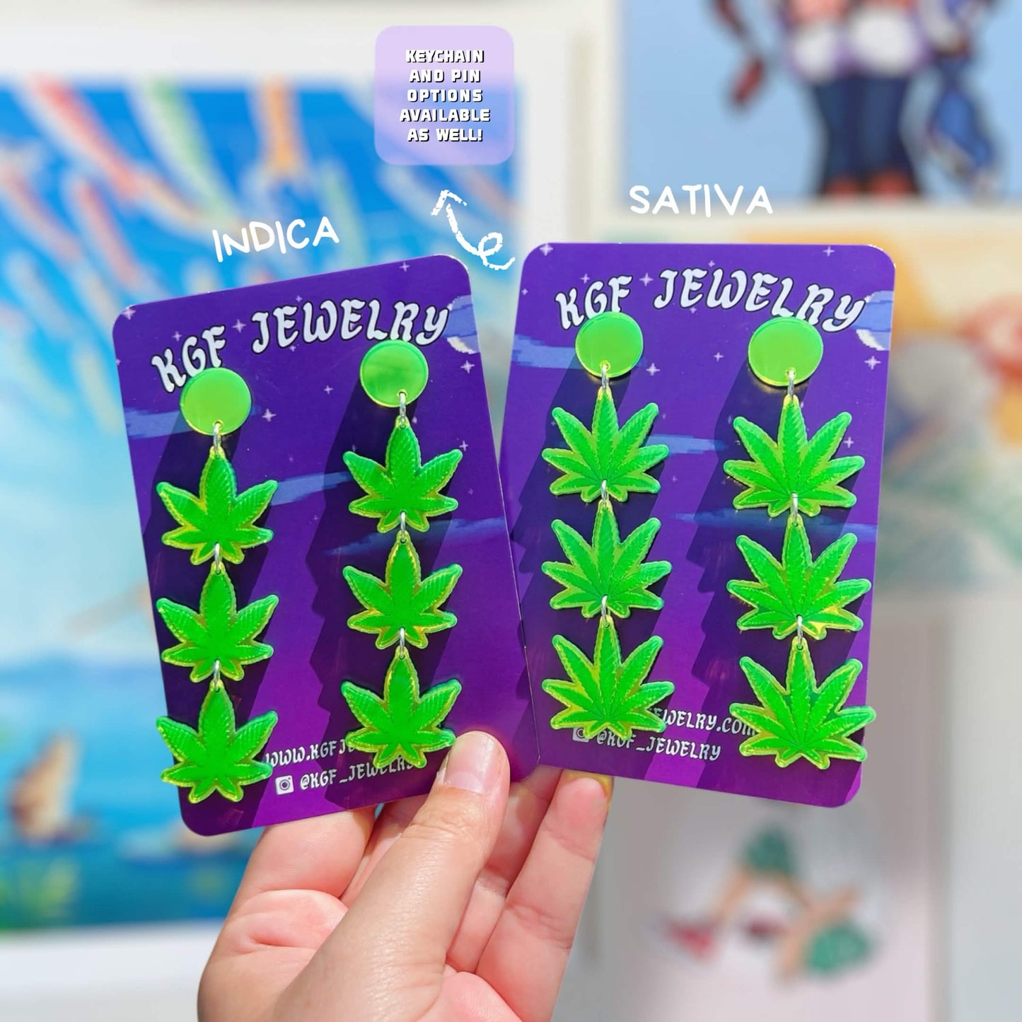 Weed Leaf Handmade Acrylic Statement Earrings & Keychains