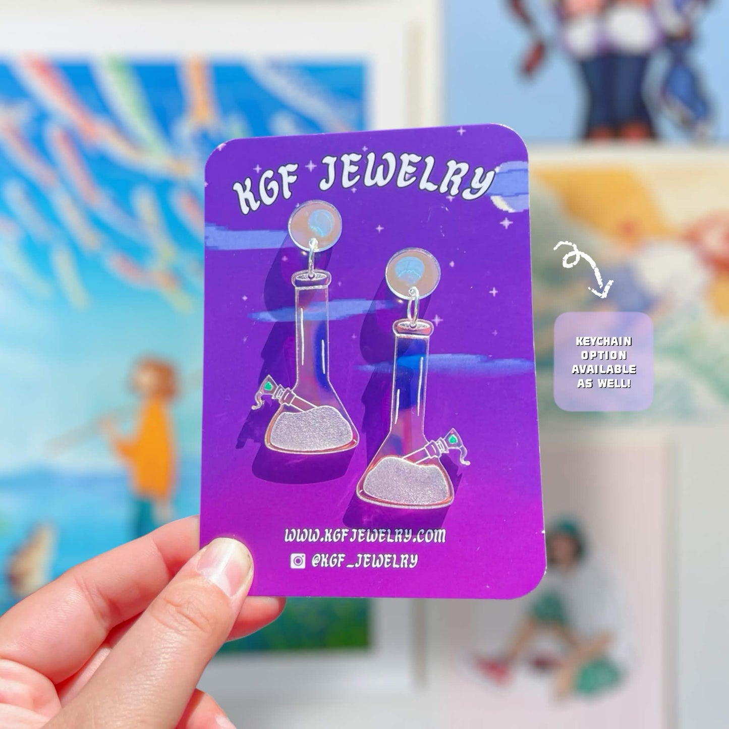 Beaker Bong Handmade Acrylic Statement Earrings & Keychains