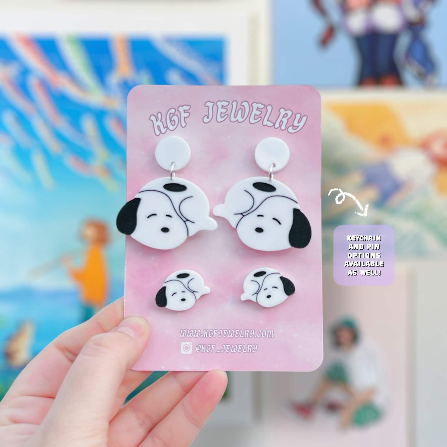 Baby Snoopy Handmade Acrylic Statement Earrings, Keychains, Pins