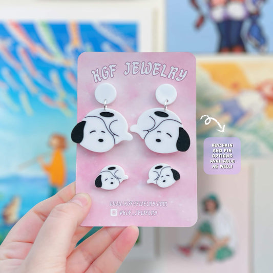 Baby Snoopy Handmade Acrylic Statement Earrings, Keychains, Pins