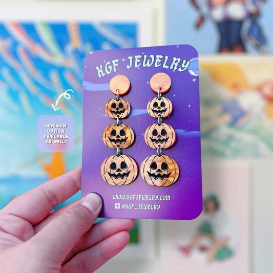 Tiered Pumpkins Halloween Handmade Acrylic Statement Earrings & Keychains