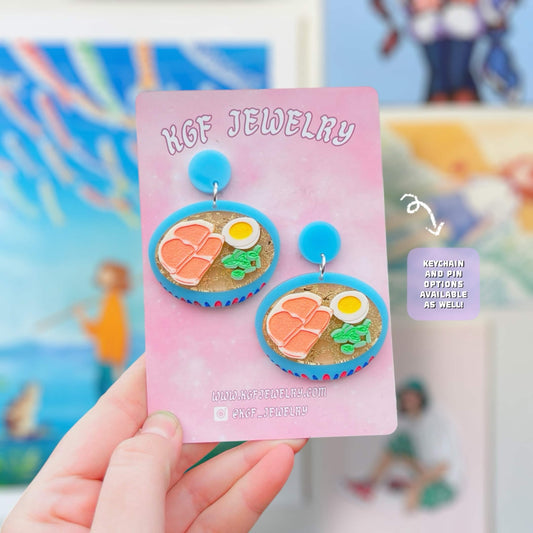 Ponyo Ramen Handmade Acrylic Statement Earrings, Keychains, Pins