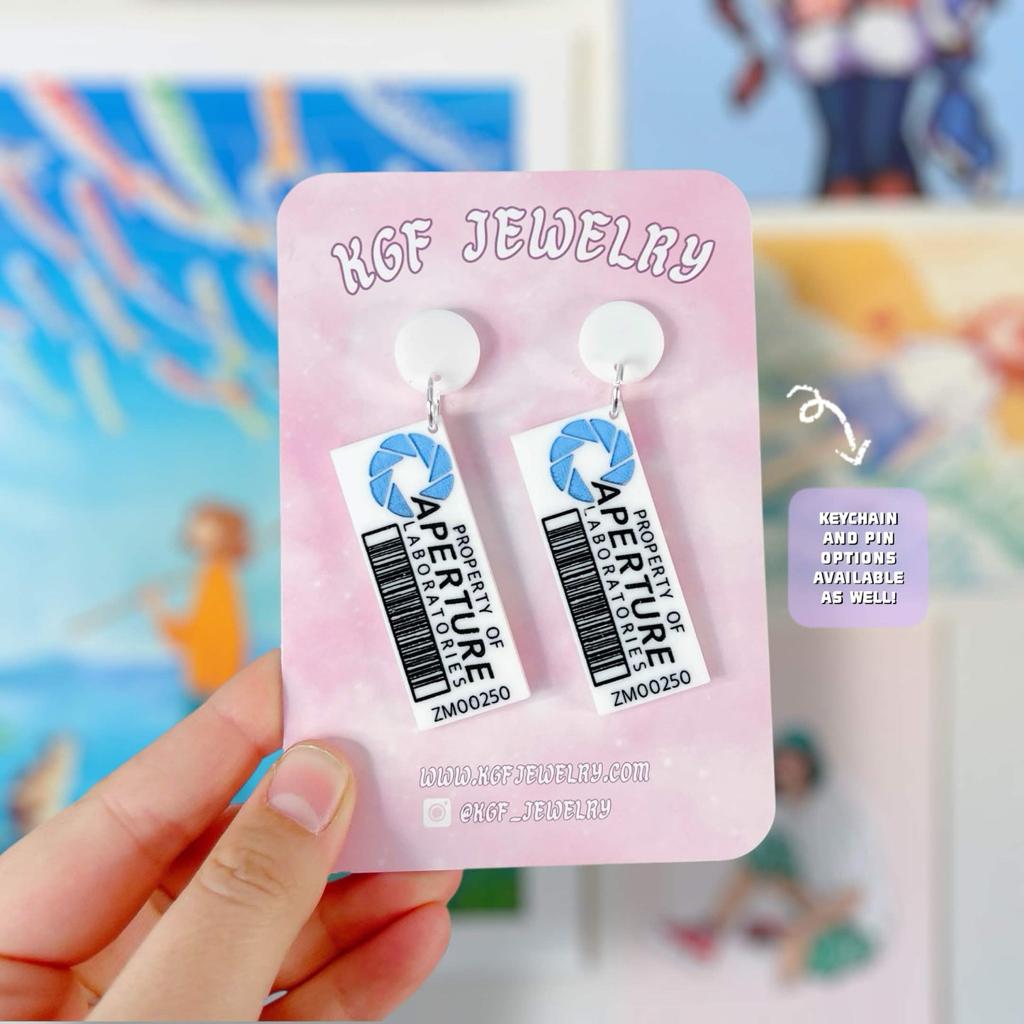 Portal Lab Tag Video Game Handmade Acrylic Statement Earrings, Keychains, Pins